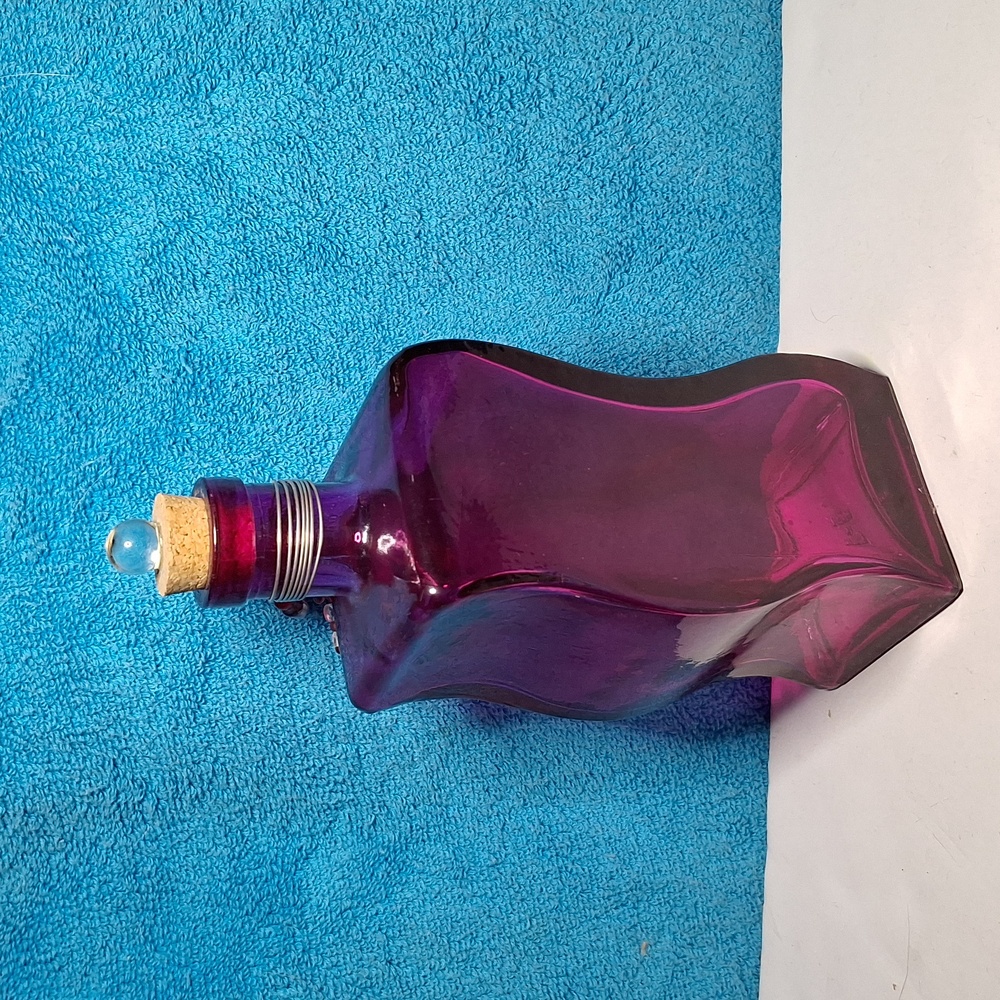 Pink Glass Decorative Bottle, Fushia, Bright Pink, Cute Decor With Beads - Picture 6 of 11